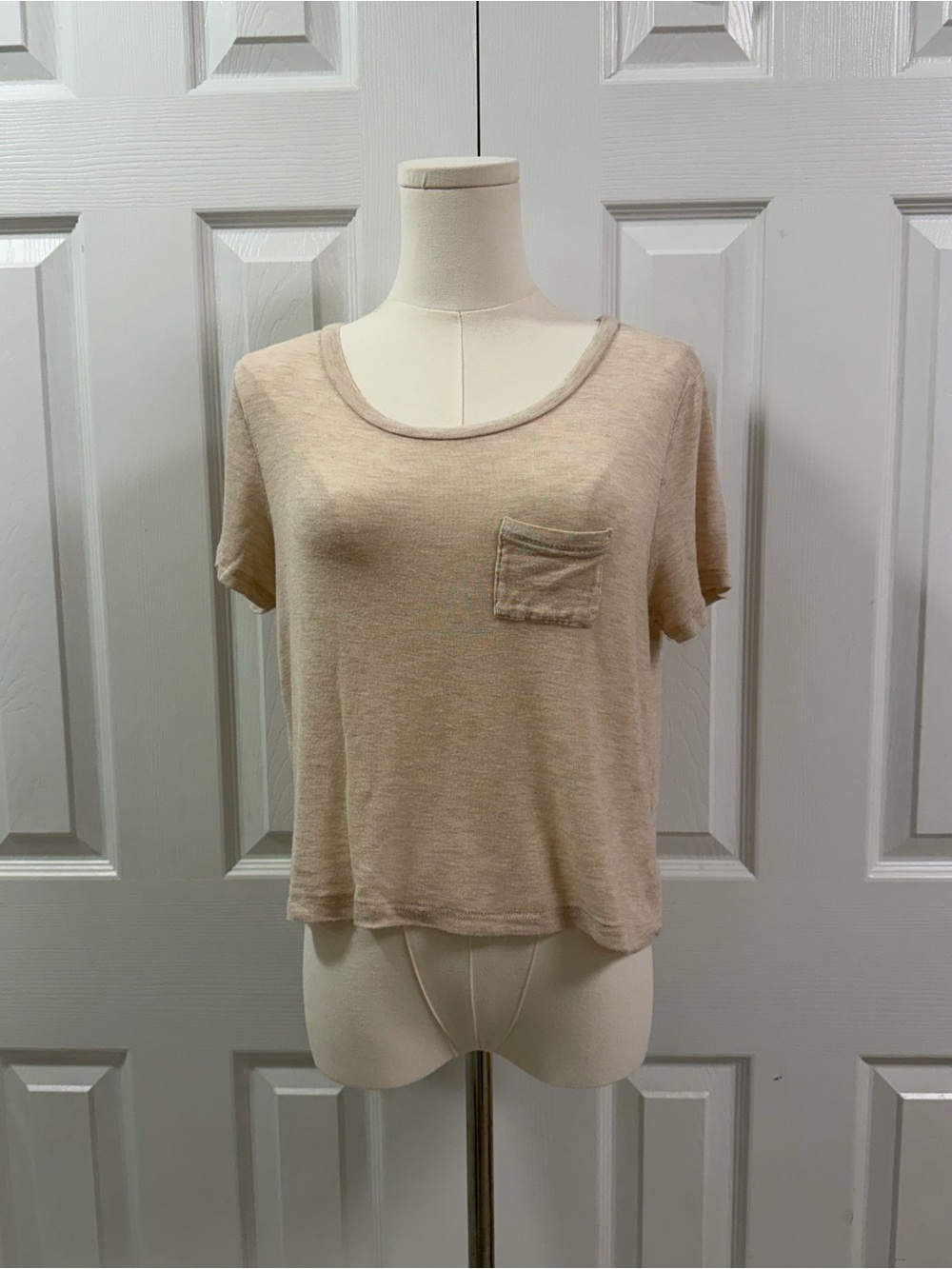 Bozzolo Beige Taupe 94% Rayon Scoop Neck Pocket Top Medium